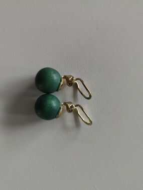 Gold and Green Ball Drop Earrings - Women Jewelry